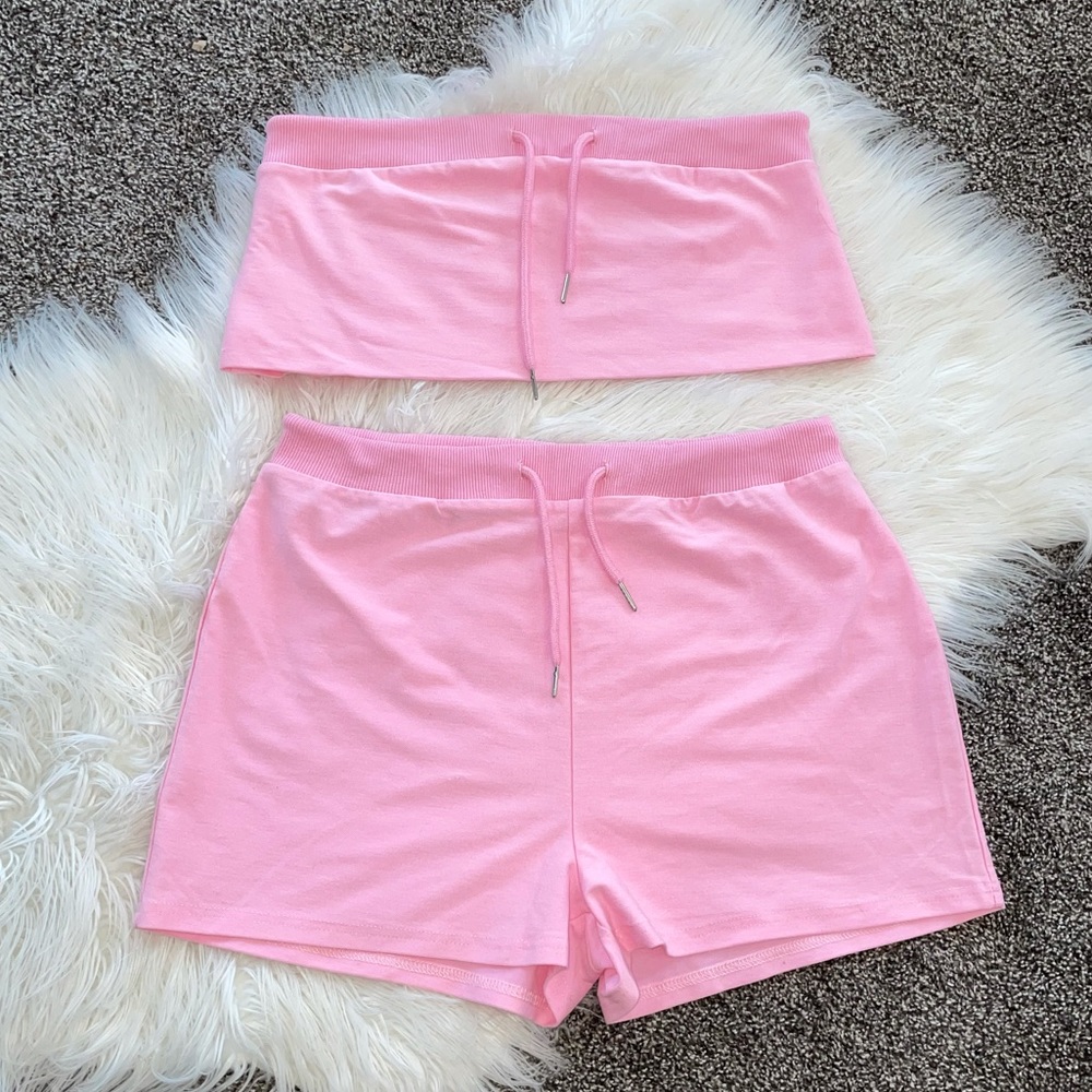 NWOT XL pink shorts/tube top set.